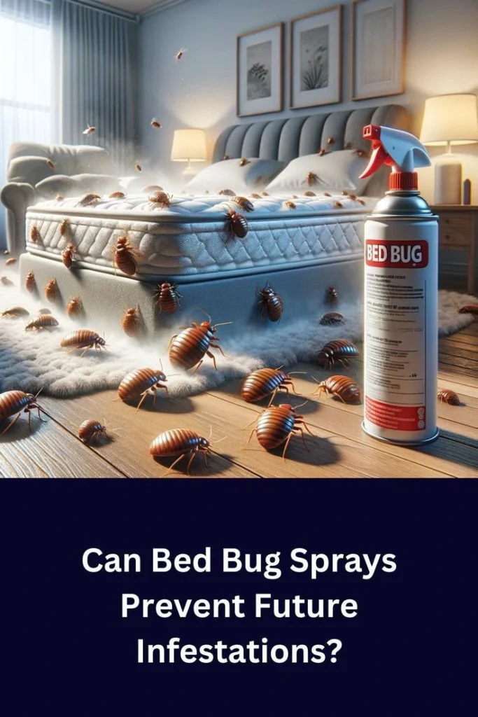treat Bed bug infestation on a mattress with visible bed bugs and a bed bug spray bottle, illustrating whether bed bug sprays can prevent future infestations in homes.