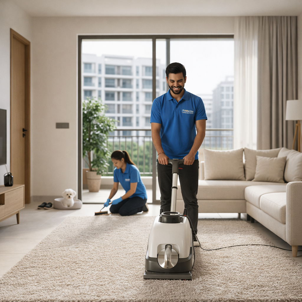 residential carpet cleaning services in gurgaon , Carpet cleaning in modern living room.