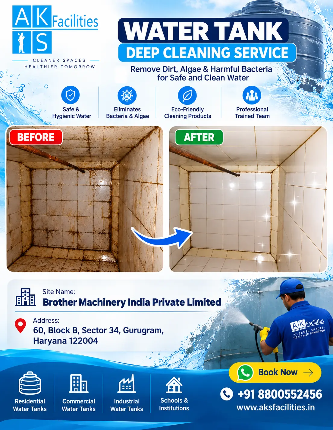 Underground water tank deep cleaning before and after at Brother Machinery India Private Limited, Sector 34 Gurugram