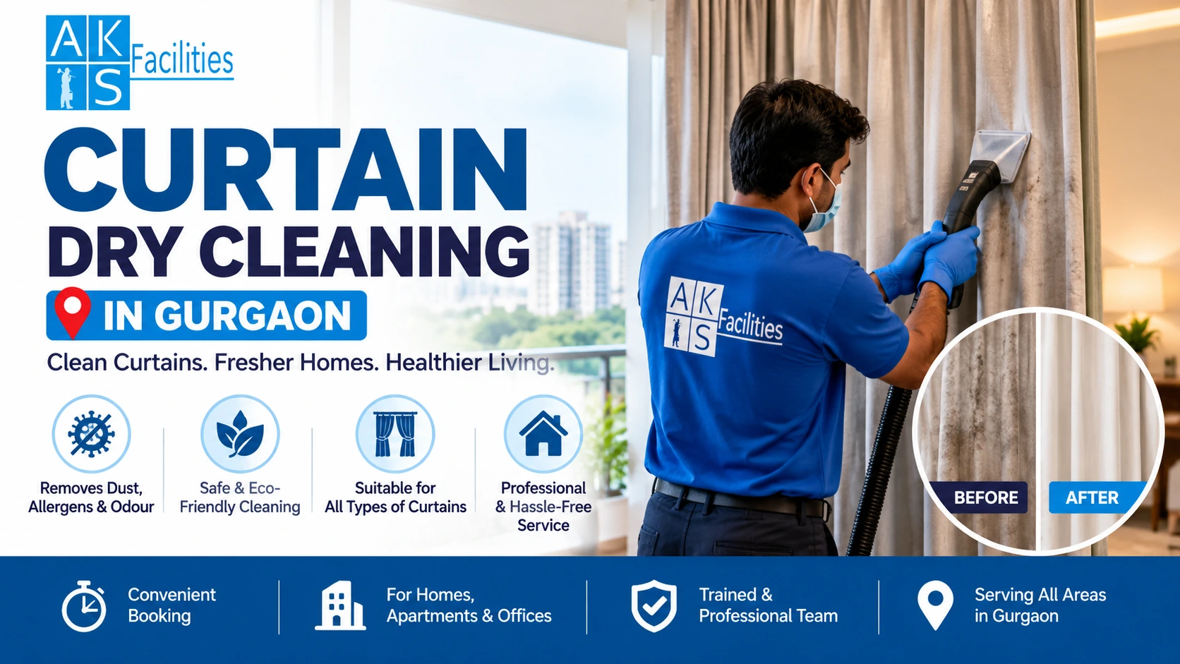 AKS Facilities curtain dry cleaning service in Gurgaon